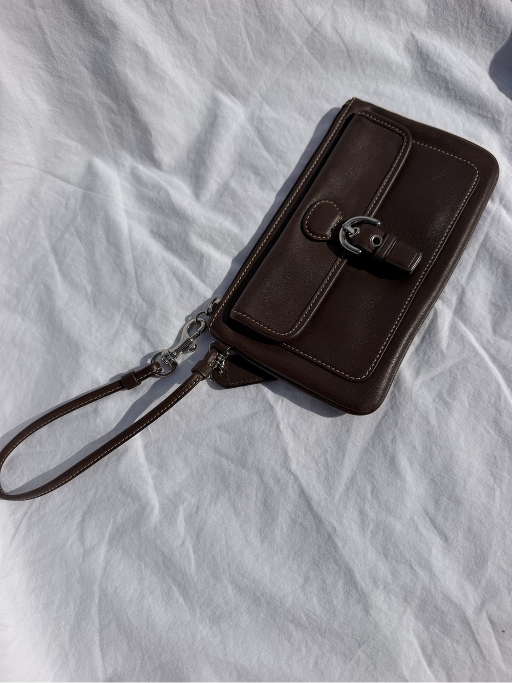Vintage Brown Leather Wristlet Crossbody Bag